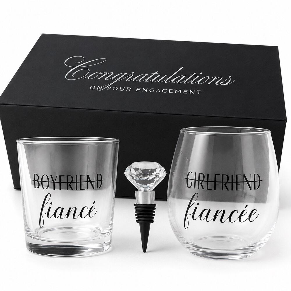 Newlywoo Engagement Gift Set Boyfriend to Fiancé Girlfriend to Fiancée Glasses